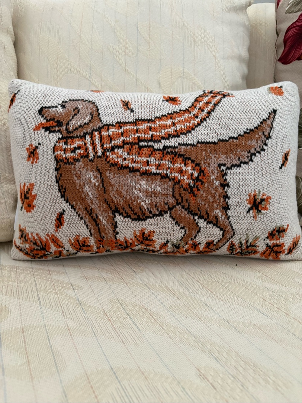 ‼️NWT‼️Autumn Golden Retriever Knit Decorative Pillow
